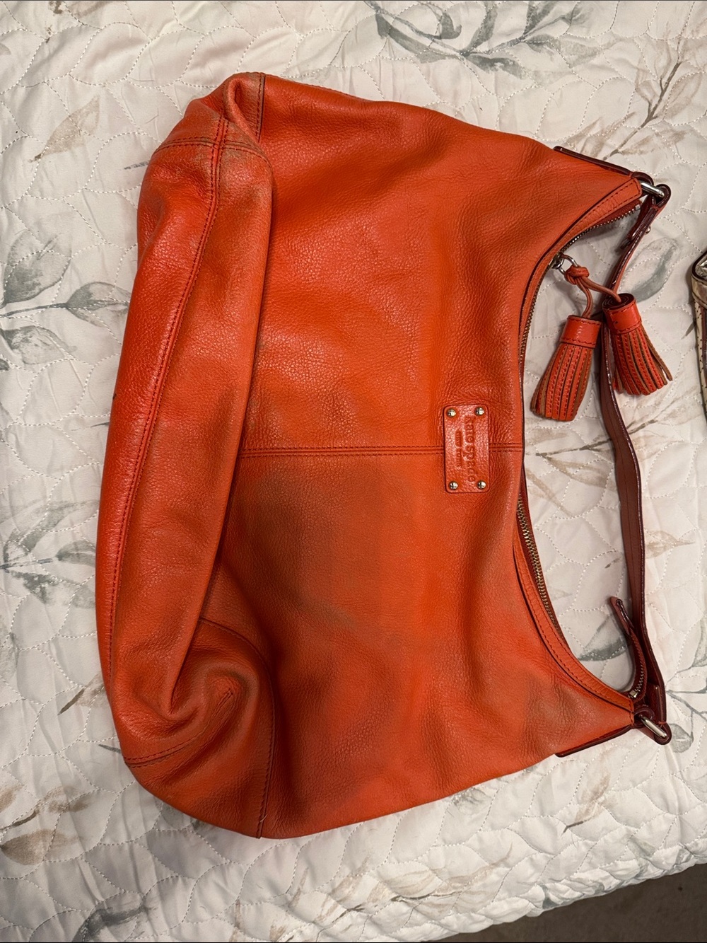 kate spade Orange Leather Shoulder Hobo Bag with Tassels